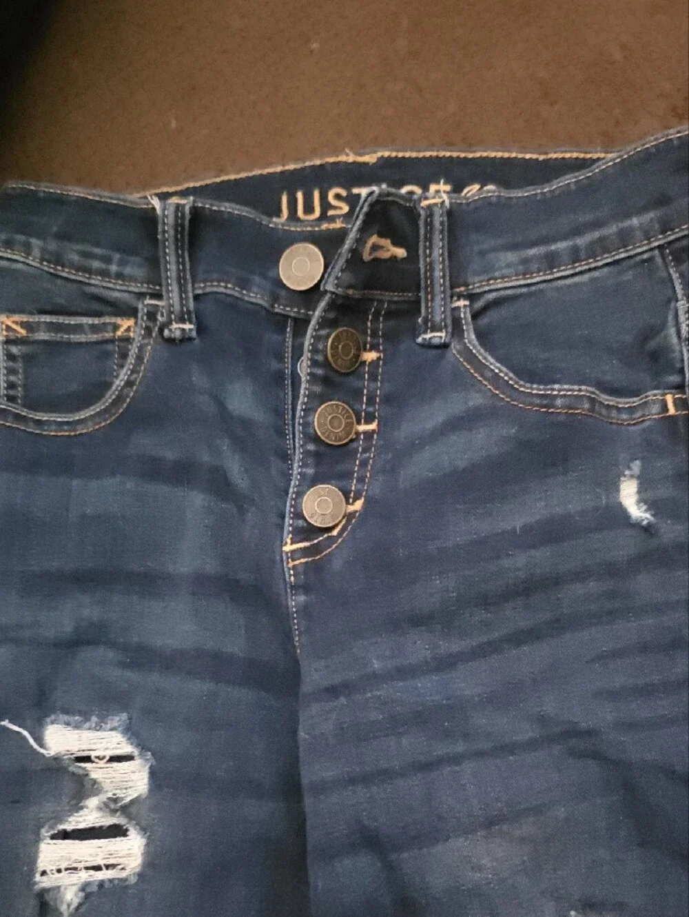 JUSTICE: Dark Blue Distressed Girls Jeans